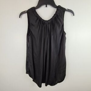 VELVET By Graham &‎ Spencer Mindi Satin Viscose Top Large Black Rouched Bow Tie